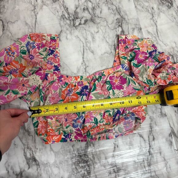 Anthropologie Abel The Label Floral Crop Top puff sleeves bright size small - Picture 5 of 5